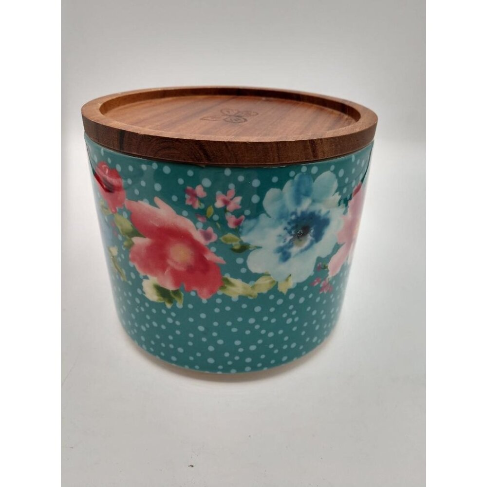 The Pioneer Woman Stoneware Floral Canister With Wooden Lid